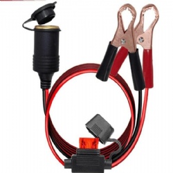 5FT 12V Female Car Cigarette Lighter Socket Extension Cord with Battery Alligator Clips