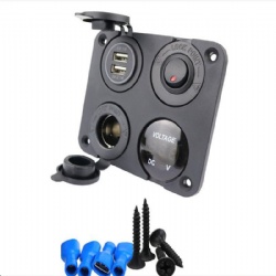 4 Function Panel Dual USB Charger Green LED Volt 12V Power Outlet ON-OFF