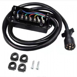 Heavy Duty 7 Way Plug Inline Trailer Cord with 7 Gang Junction Box - 8 Feet, Weatherproof